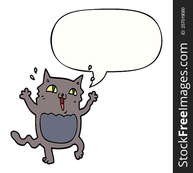 cartoon crazy excited cat and speech bubble