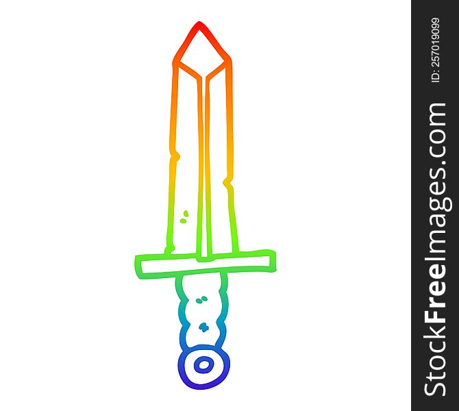 Rainbow Gradient Line Drawing Cartoon Sword