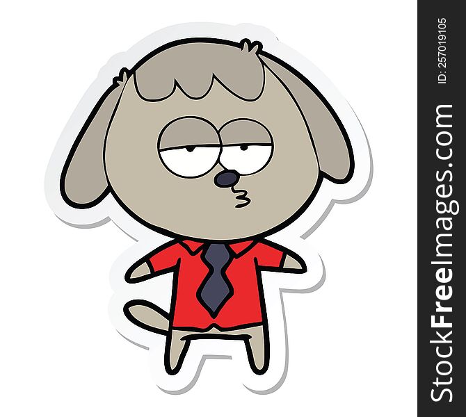 Sticker Of A Cartoon Bored Dog In Office Clothes