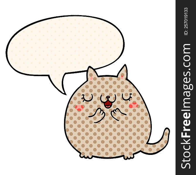 cartoon cute cat with speech bubble in comic book style