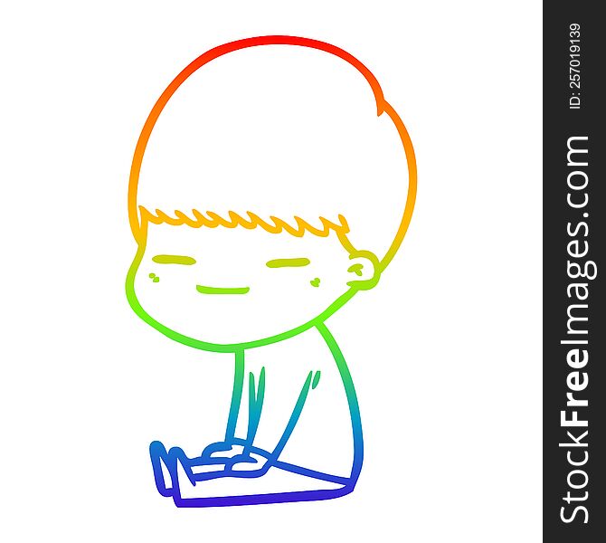Rainbow Gradient Line Drawing Cartoon Smug Boy Sitting