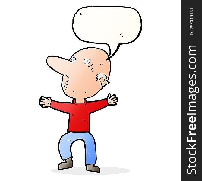 Cartoon Worried Middle Aged Man With Speech Bubble