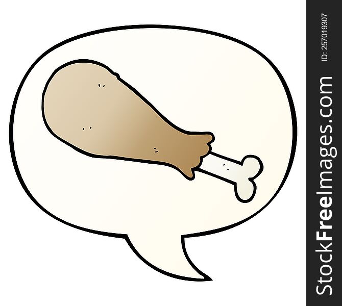 cartoon chicken leg with speech bubble in smooth gradient style
