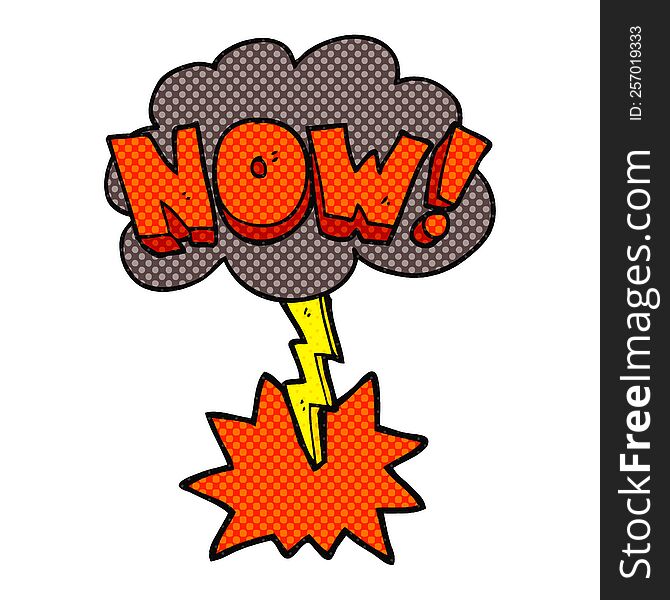 freehand drawn comic book style cartoon now shout symbol with thundercloud. freehand drawn comic book style cartoon now shout symbol with thundercloud