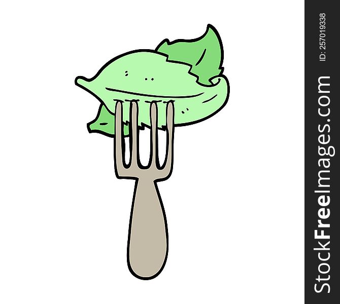 hand drawn doodle style cartoon salad leaves on fork