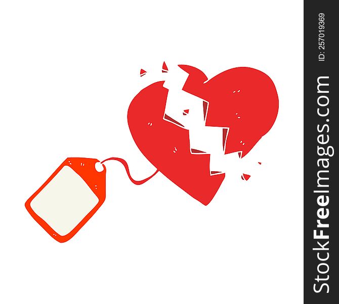 Flat Color Illustration Of A Cartoon Luggage Tag On Broken Heart