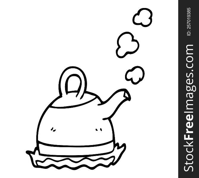 line drawing cartoon kettle on stove