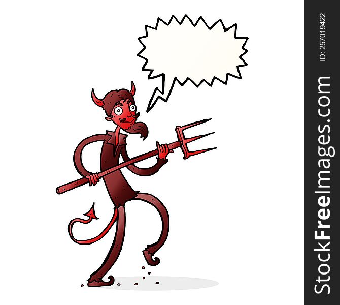 Cartoon Devil With Pitchfork With Speech Bubble