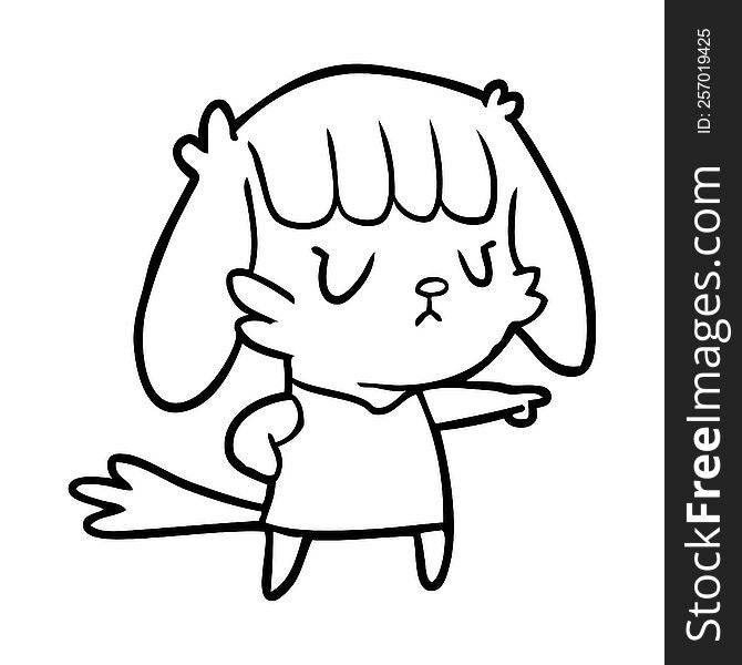 line drawing of a dog girl pointing. line drawing of a dog girl pointing