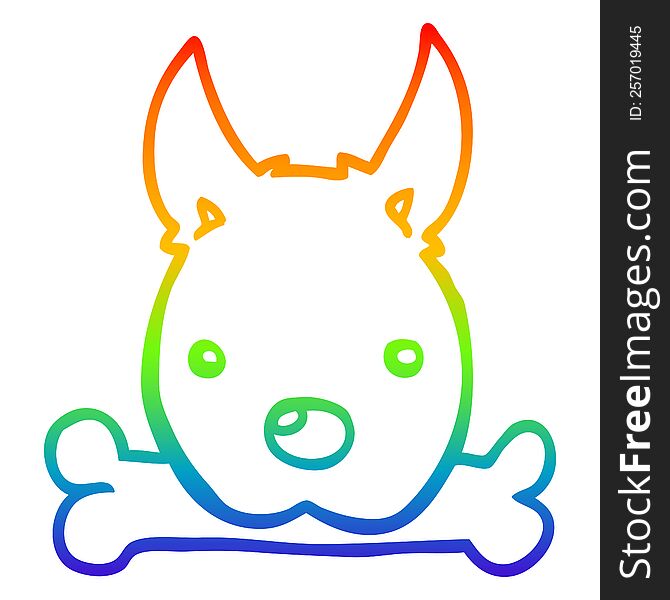 rainbow gradient line drawing of a cartoon dog with bone