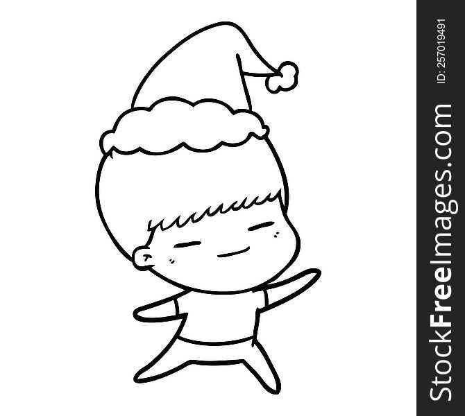 Line Drawing Of A Smug Boy Wearing Santa Hat