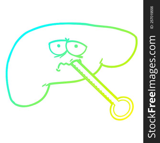 Cold Gradient Line Drawing Cartoon Unhealthy Liver