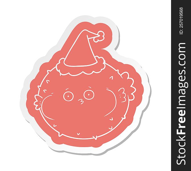 Cartoon  Sticker Of A Puffer Fish Wearing Santa Hat
