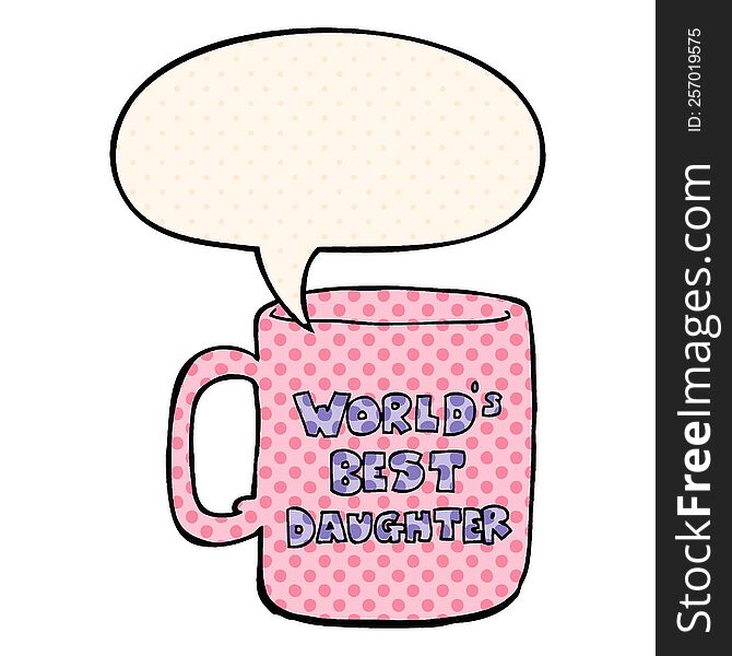 Worlds Best Daughter Mug And Speech Bubble In Comic Book Style