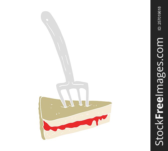 Flat Color Illustration Of A Cartoon Cake With Fork