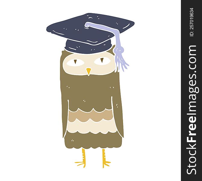 Flat Color Illustration Of A Cartoon Wise Owl