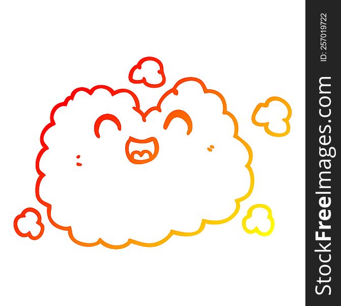 warm gradient line drawing of a cartoon happy smoke cloud