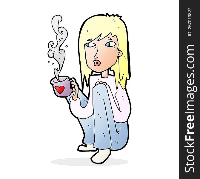 Cartoon Woman With Cup Of Coffee