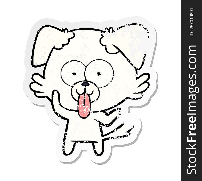 Distressed Sticker Of A Cartoon Dog With Tongue Sticking Out