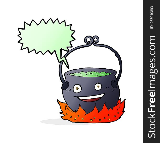 cartoon witch\'s cauldron with speech bubble