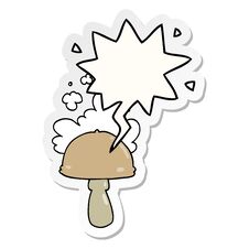 Free Cartoon Mushroom And Spore Cloud And Speech Bubble Sticker Stock Image - 257021481