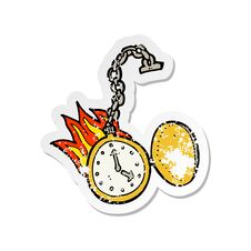 Retro Distressed Sticker Of A Cartoon Flaming Watch Royalty Free Stock Photos