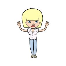 Cartoon Woman With Raised Hands Royalty Free Stock Photo