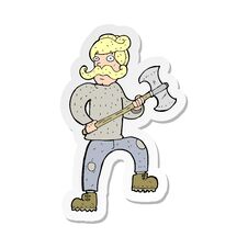 Sticker Of A Cartoon Man With Axe Royalty Free Stock Photos