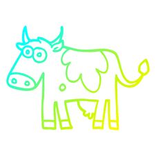 Cold Gradient Line Drawing Cartoon Farm Cow Stock Photos