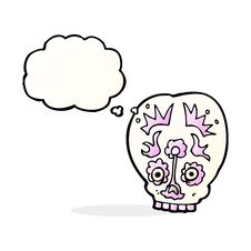 Cartoon Sugar Skull With Thought Bubble Stock Photo
