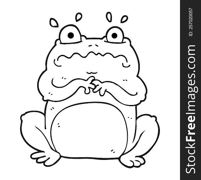 freehand drawn black and white cartoon funny frog