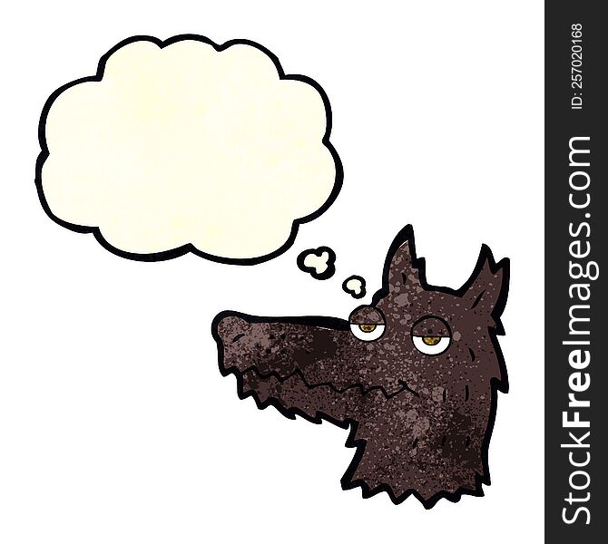 cartoon wolf head with thought bubble