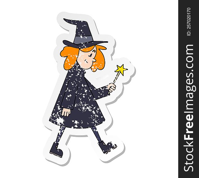 Distressed Sticker Of A Quirky Hand Drawn Cartoon Witch