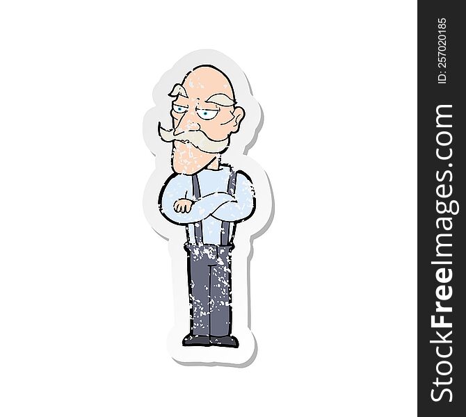 Retro Distressed Sticker Of A Cartoon Bored Old Man