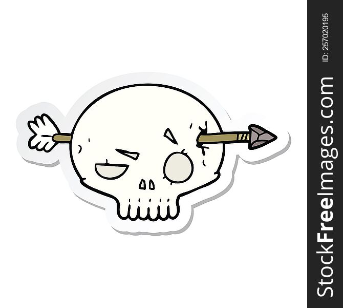 Sticker Of A Cartoon Skull With Arrow