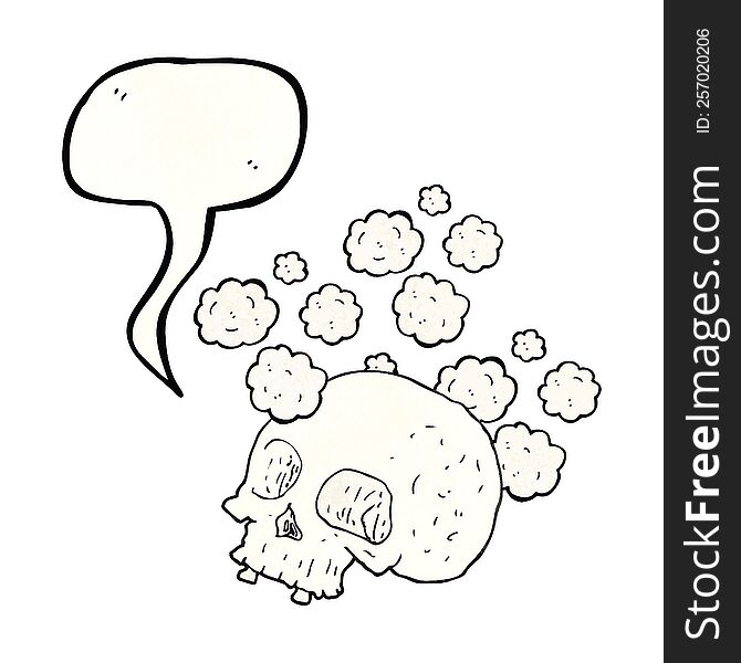 freehand speech bubble textured cartoon old skull
