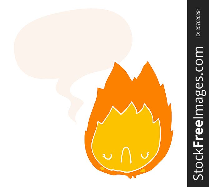 Cartoon Unhappy Flame And Speech Bubble In Retro Style