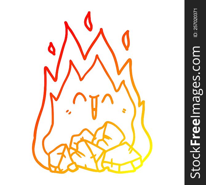 warm gradient line drawing of a cartoon blazing coal fire