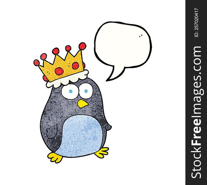 freehand speech bubble textured cartoon emperor penguin