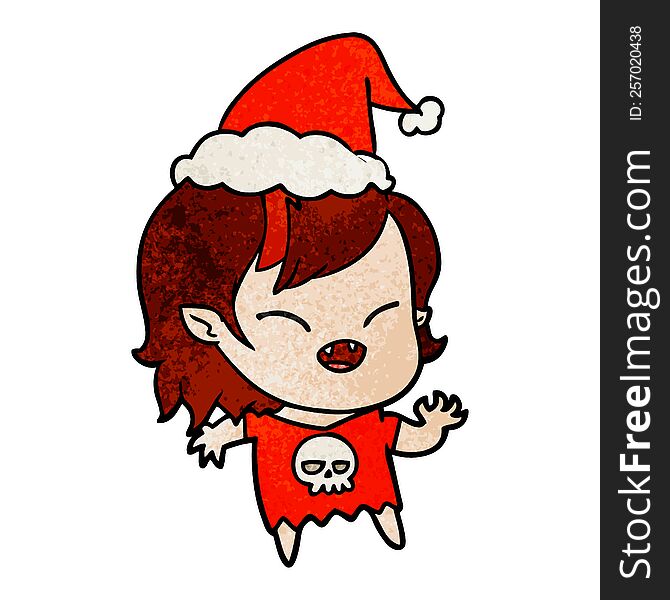 Textured Cartoon Of A Laughing Vampire Girl Wearing Santa Hat
