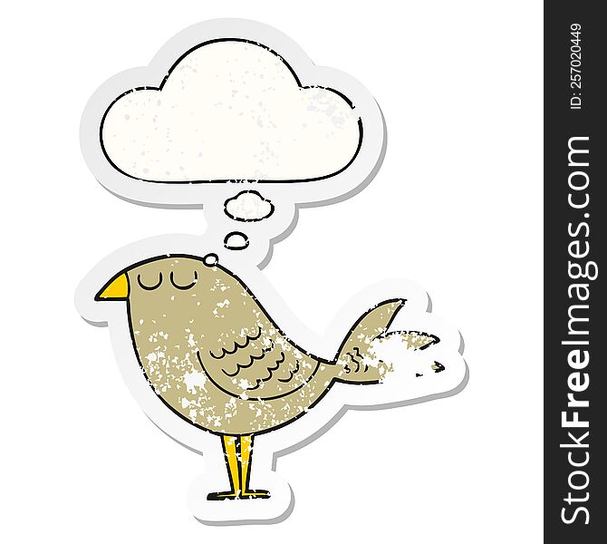 Cartoon Bird And Thought Bubble As A Distressed Worn Sticker