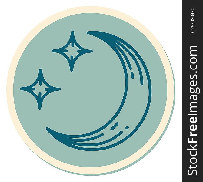 sticker of tattoo in traditional style of a moon and stars. sticker of tattoo in traditional style of a moon and stars