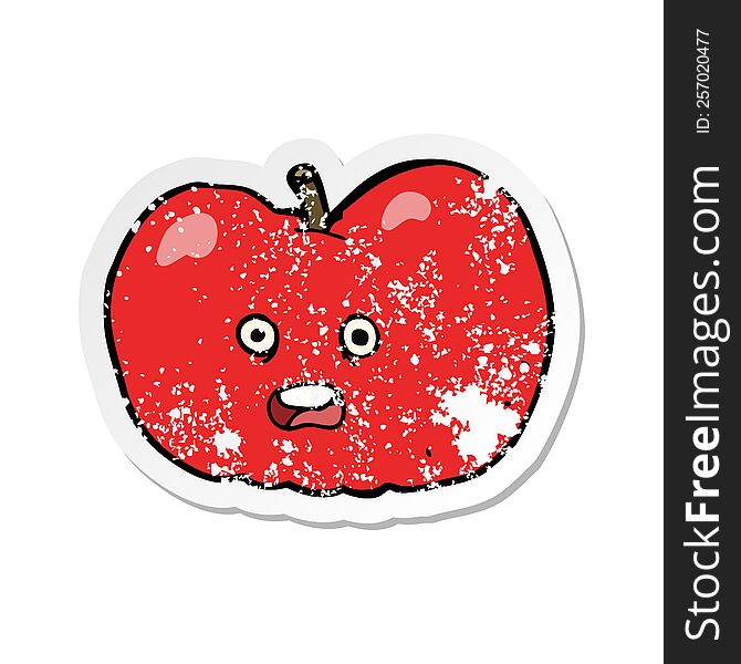 Retro Distressed Sticker Of A Cartoon Apple