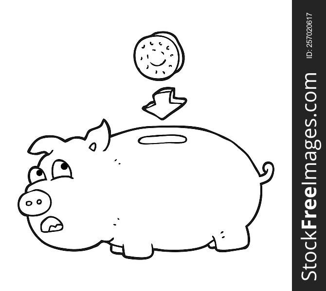 Black And White Cartoon Piggy Bank