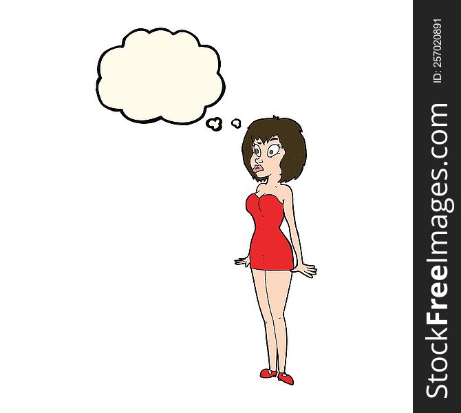 Cartoon Surprised Woman In Short Dress With Thought Bubble