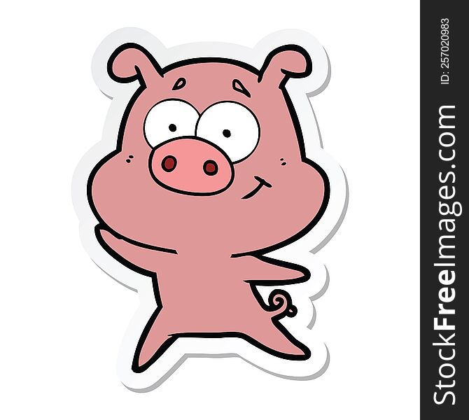 Sticker Of A Happy Cartoon Pig