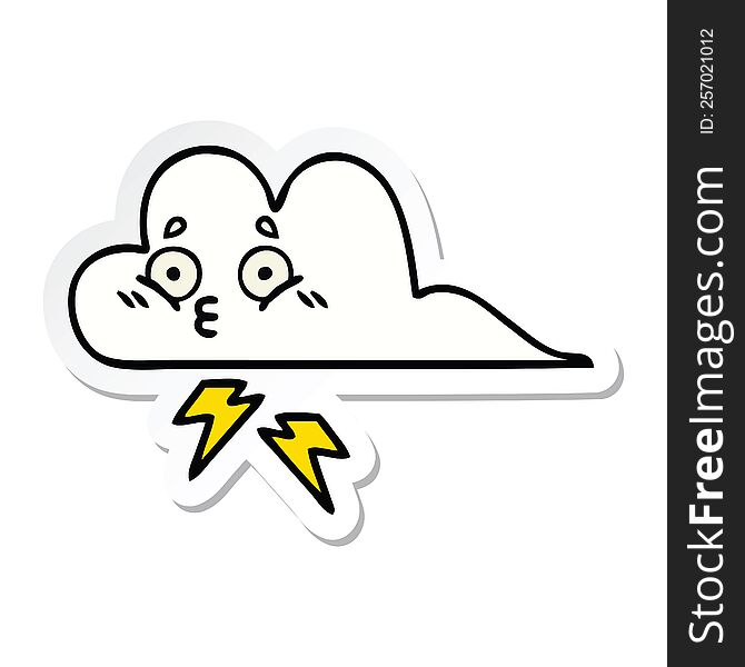 Sticker Of A Cute Cartoon Thunder Cloud