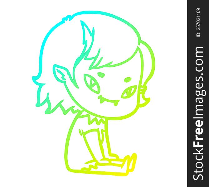 Cold Gradient Line Drawing Cartoon Friendly Vampire Girl Sat Down