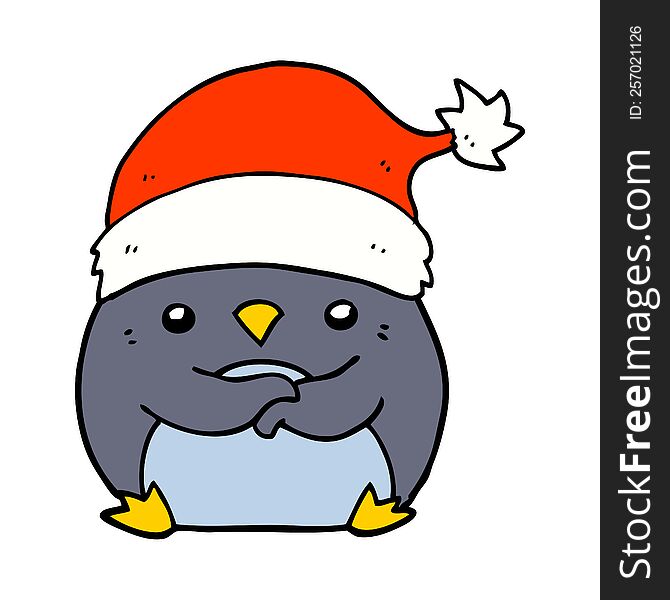 Cute Cartoon Penguin Wearing Christmas Hat