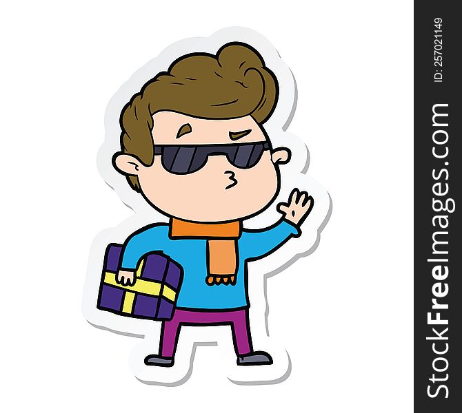 Sticker Of A Cartoon Cool Guy